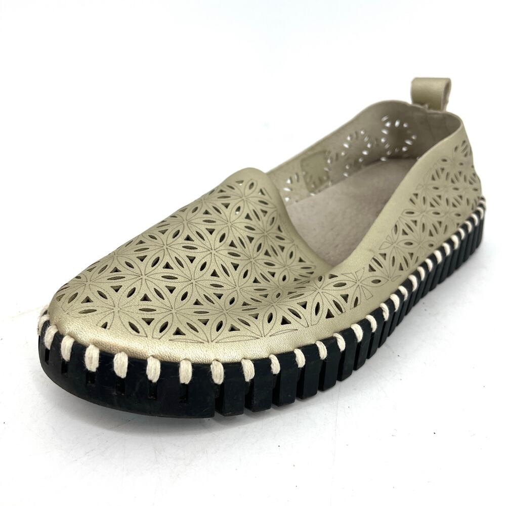 Ilse Jacobsen Women's 7.5 38 Gold Soft Leather Flat Tulip Perforated Loafers